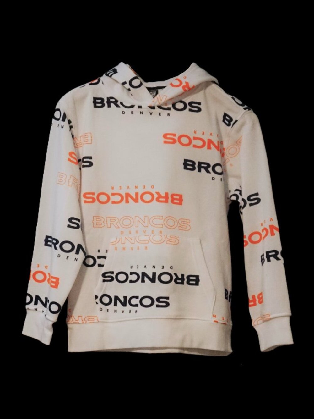 NFL Denver Broncos White Word Hoodie Boys 10-12 (Medium)